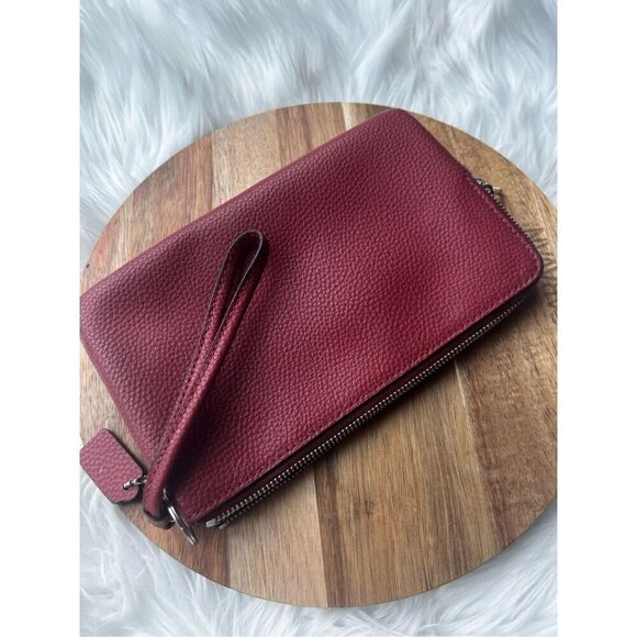 Coach red wallet wristlet leather with two pockets - Picture 2 of 6